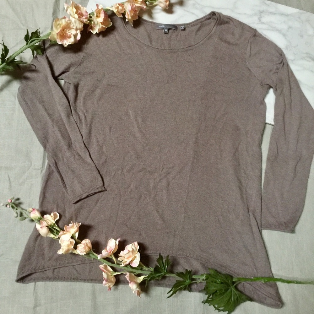 VINCE Taupe Brown Lightweight Crew Neck Sweater
